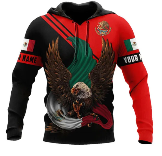 Mexico National Flag Sweatshirts 3D Eagle Pattern Oversized Hoodie