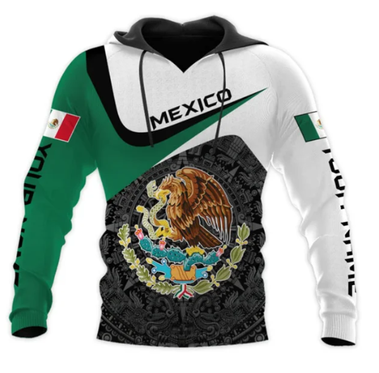 Mexico National Flag Sweatshirts 3D Eagle Pattern Oversized Hoodie